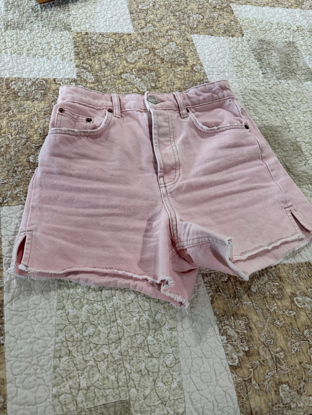 Zara Pink High-Waist Denim Shorts